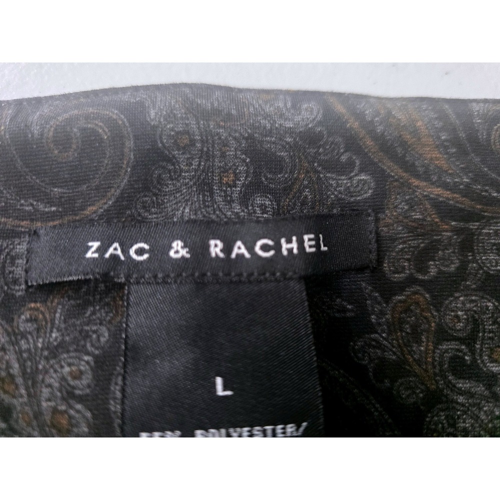 Zac & Rachel Womens Paisley Pull On Slim Leg Pants Black Charcoal Bronze Large - Picture 8 of 10